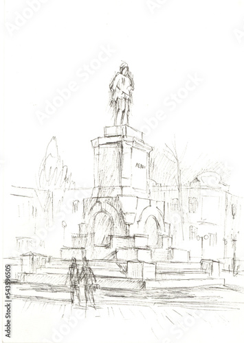 old monument in the square sketch