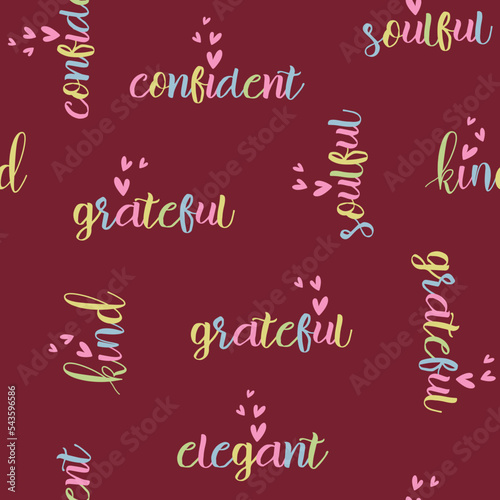 Cute, trendy, conversational seamless pattern print, doodle flowers, floral pattern, thought bubble, positive quotes, slogans, fabric, textile, tshirt, packaging, wrapping, girls, kids, women