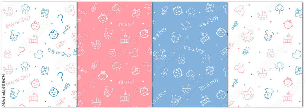Baby shower pattern. Baby boy girl seamless texture. Vector. Blue pink ...