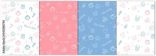 Wallpaper Mural Baby shower pattern. Baby boy girl seamless texture. Vector. Blue pink childish textile print. Cute pastel backgrounds for invitation, invite template, card, birth party, scrapbook. Flat illustration. Torontodigital.ca