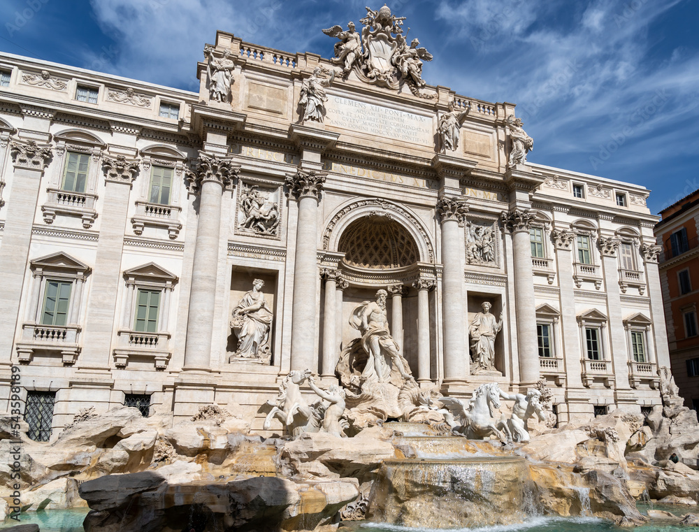 Roma, Italy. Fontana di Trevi. Amazing view of the Trevi Fountain. One of the most beautiful landmarks in Rome. Postcard from Italy
