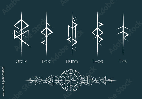 Fototapeta Viking runes and symbols collection