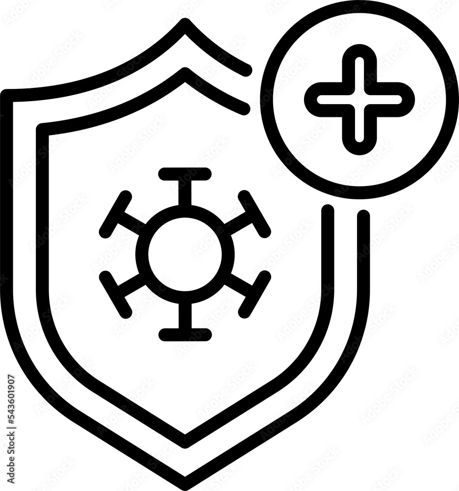 Shield linear icon with virus symbol.