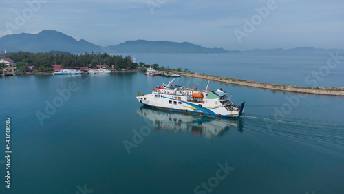 The passenger ship (Aceh Hebat) is heading to the port of Ulee Lheue, Banda Aceh City, Indonesia photo