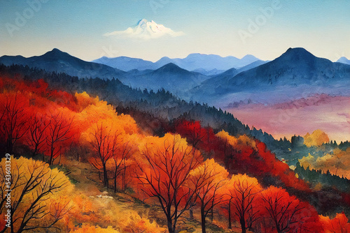Wallpaper Mural Watercolor autumn mountain landscape. . modern digital art illustration. Torontodigital.ca