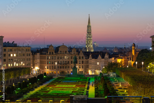 Sunset over the skyline of Brussels
