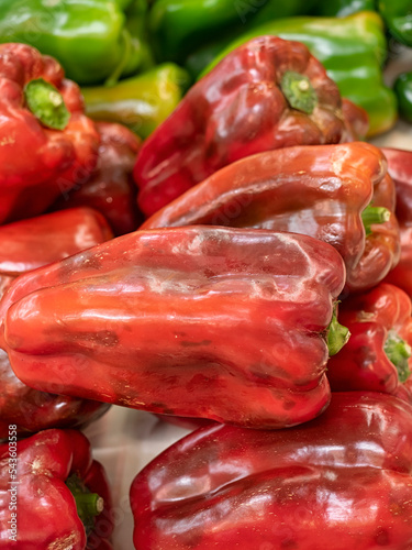 Fresh raw red Bell Peppers at a Spanish market
