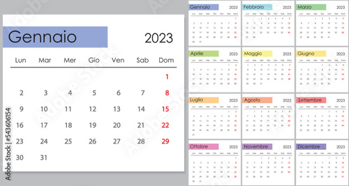 Calendar 2023 on Italian language, week start on Monday.