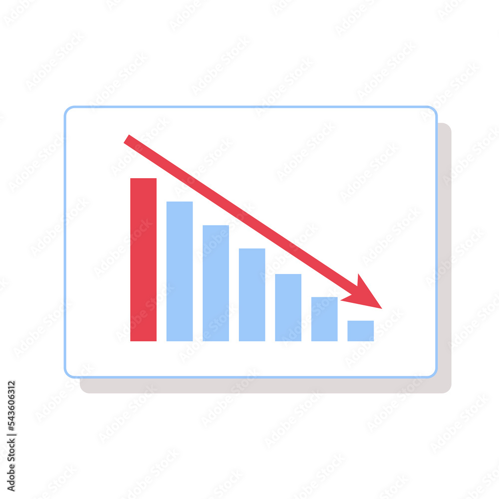 Decline chart with red arrow on white background Decline chart with red arrow on white background