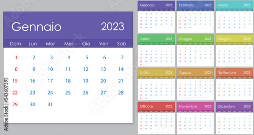 Calendar 2023 on italian language, week start on Sunday.