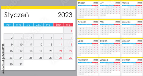 Calendar 2023 on Polish language, week start on Monday