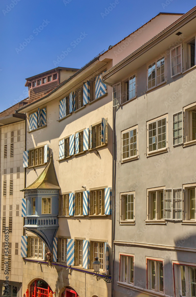 Naklejka premium View of the old balcony on the building in old town in Zurich