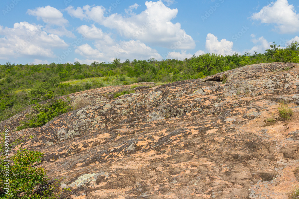 Stone texture on Arbuzynsky canyon near the Trykraty village, on the Arbuzynka river in the Voznesenskyi region of Mykolaiv Oblast of Ukraine