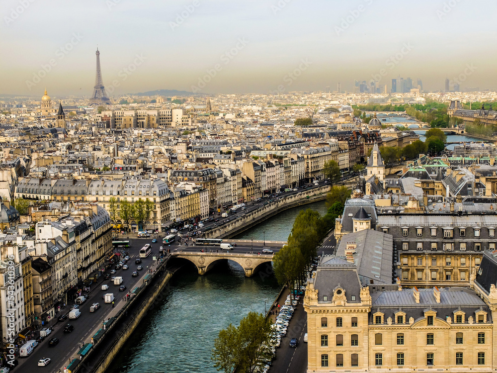 Fototapeta premium Paris Bird Eyes View with Eiffel Tower and city Background