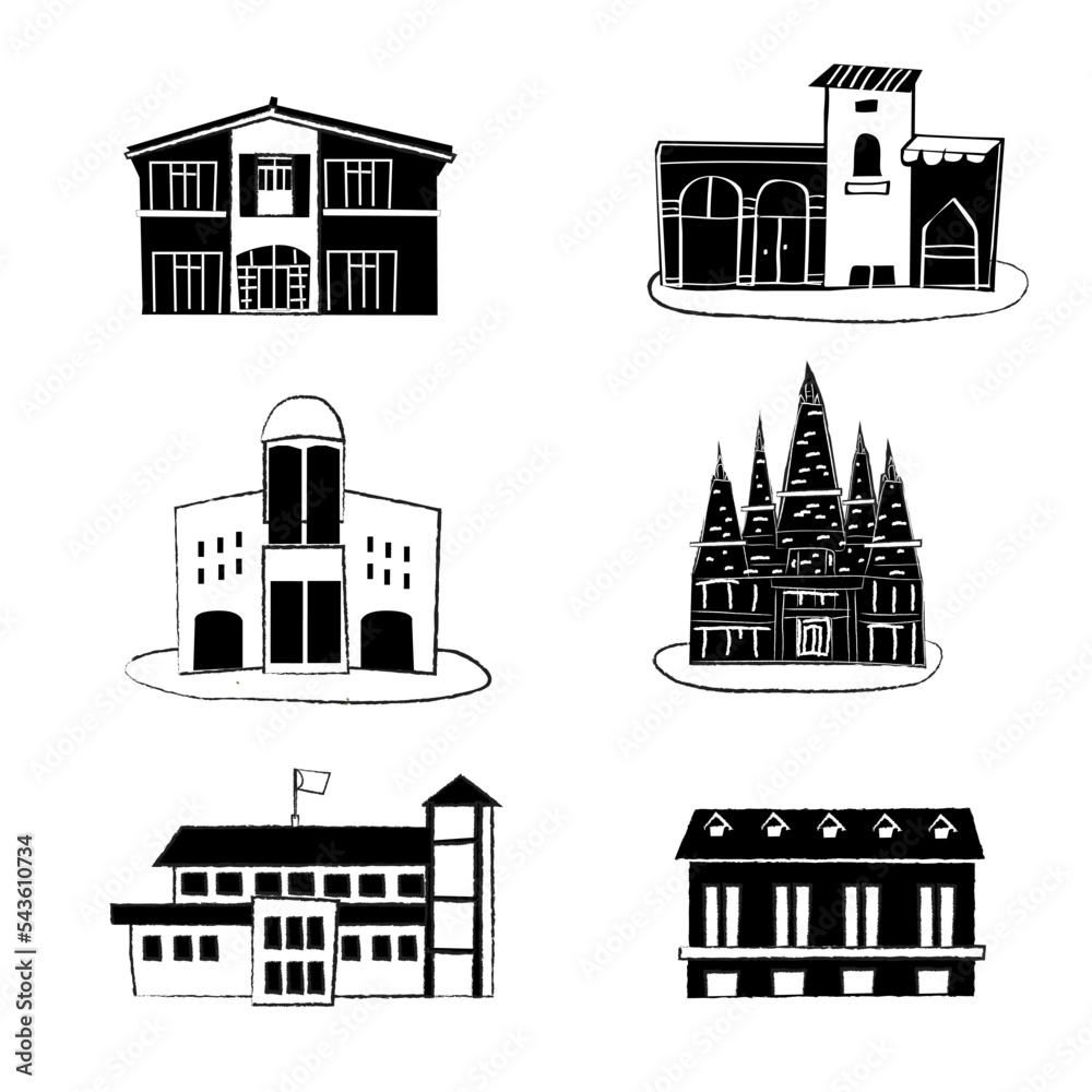Fototapeta premium Set drawing illustration building house and home icon vector 