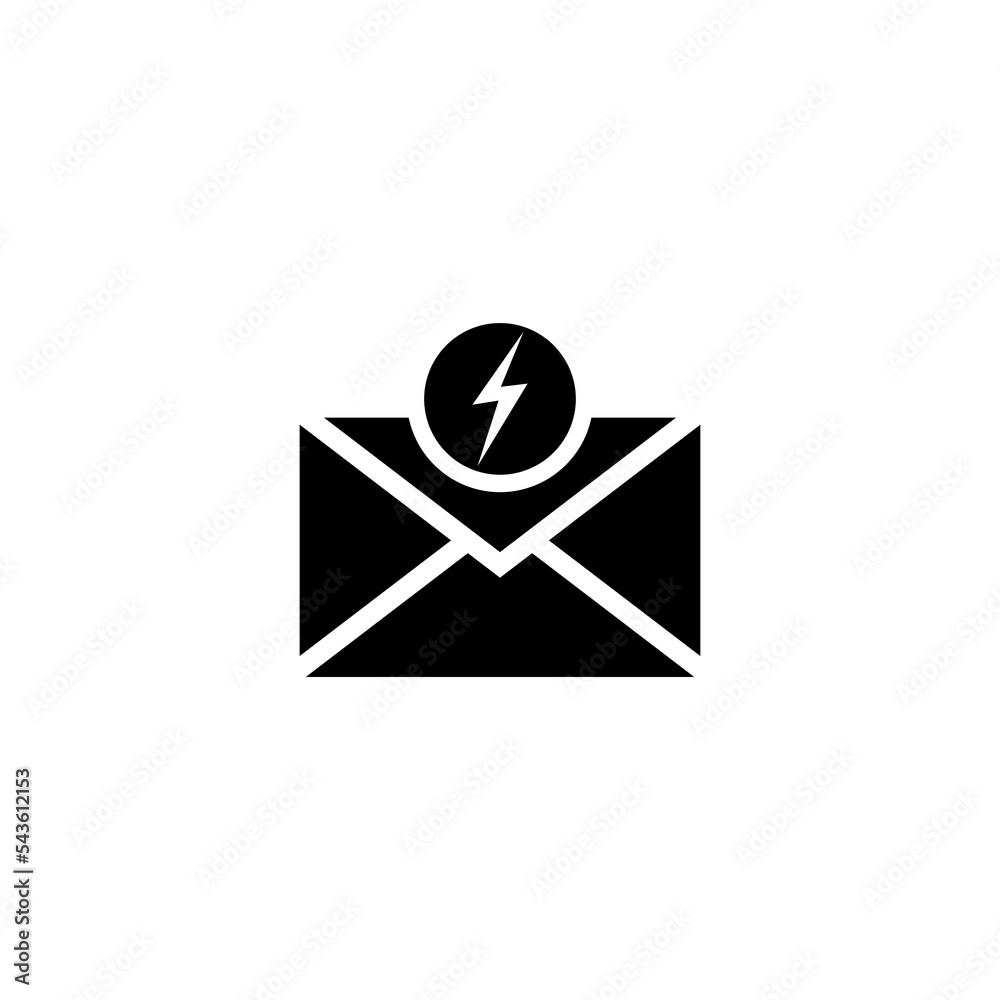Email with lightning sign icon isolated on white background Email with lightning sign icon isolated on white background