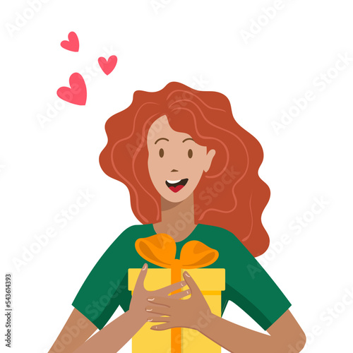 The joy of a gift. The girl is happy. Flat style vector illustration.
