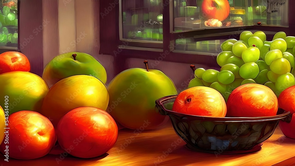 Colorful Fruit Plate on the Table image with Generative AI.