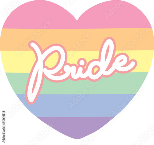 筆記体でプライドと描かれた虹色のハートマークのアイコンイラスト素材　LGBT
