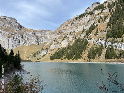 The reservoir lake Panixersee (Lag da Pigniu) or Panixer Lake on the slopes of the Glarus Alps mountain massif, Pigniu-Panix - Canton of Grisons, Switzerland (Kanton Graubünden, Schweiz) photo