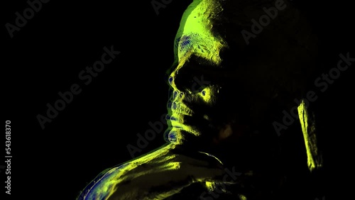 Psychedelic portrait of a witch dancing a ritual dance in narcotic ecstasy