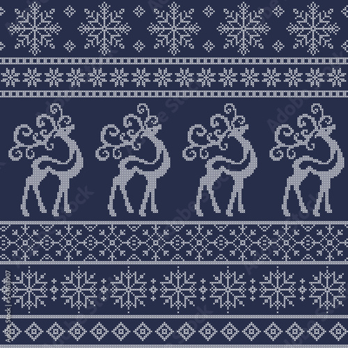 Ugly sweater seamless pattern, Christmas knitting design, blue winter holiday illustration