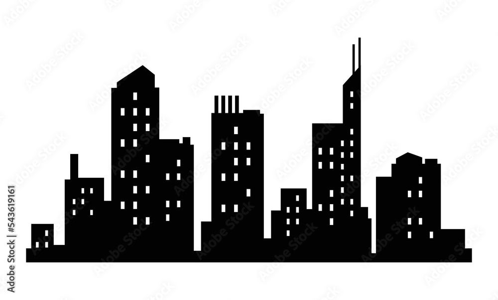 Vector city silhouette. Modern urban landscape. High building with windows. Illustration on white background