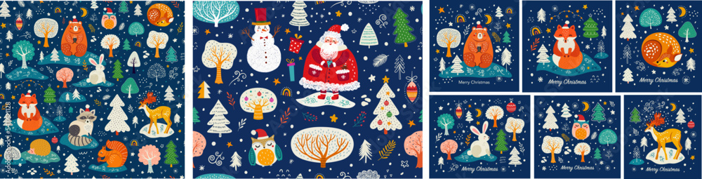 Christmas collection with seamless patterns and greeting cards Christmas collection with seamless patterns and greeting cards