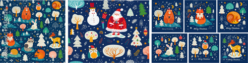 Christmas collection with seamless patterns and greeting cards