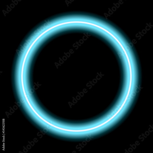 Neon glowing frame, e-circle. Illuminated geometric shape. Sign, template design element. Bright multicolored circle with blank emptyspace inside