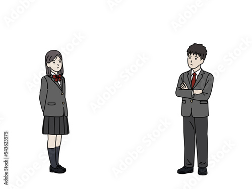 考える学生の男女のイラスト　中高生の生徒