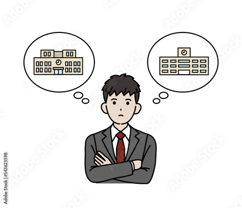 進学と進路　志望校を考る中学生の男の子のイラスト
