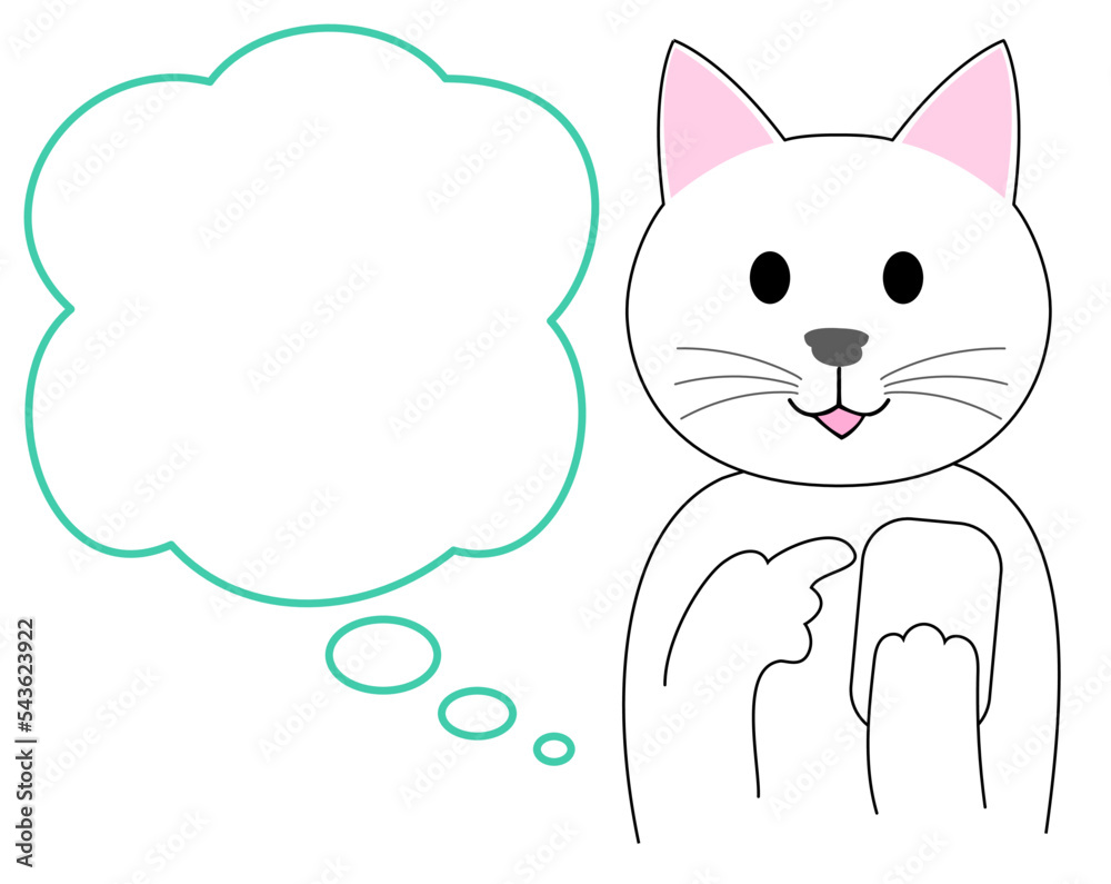A white cat  gesturing with a finger: white background
