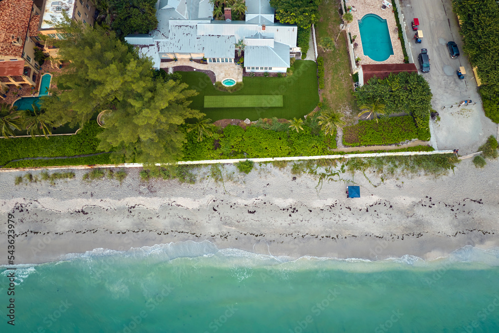 Aerial view of rich neighborhood with expensive homes in Boca Grande