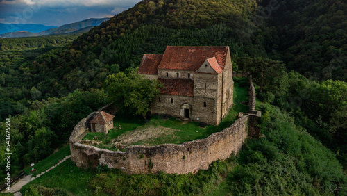 Medieval castle on the mountain, drone photography, Romania, Transylvania, Cisnadioara