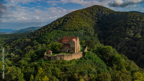 Medieval castle on the mountain, drone photography, Romania, Transylvania, Cisnadioara