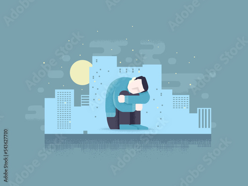 Man Lonely Urban Buildings Illustration