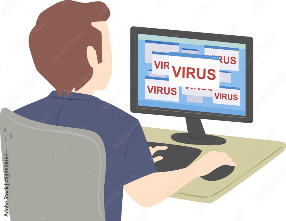 Man Computer Virus Monitor Mouse Illustration Man Computer Virus Monitor Mouse Illustration