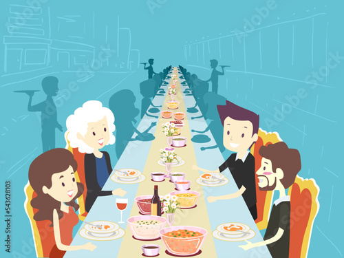 Street Long Table Event People Illustration