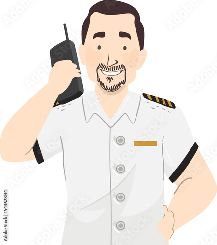 Man Captain Ship Radio Illu...