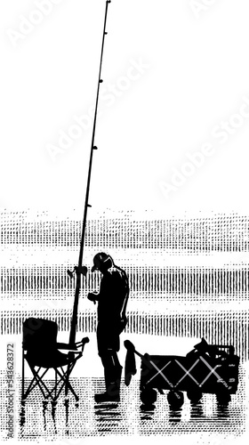 surf casting fishing in the sea sunrise
