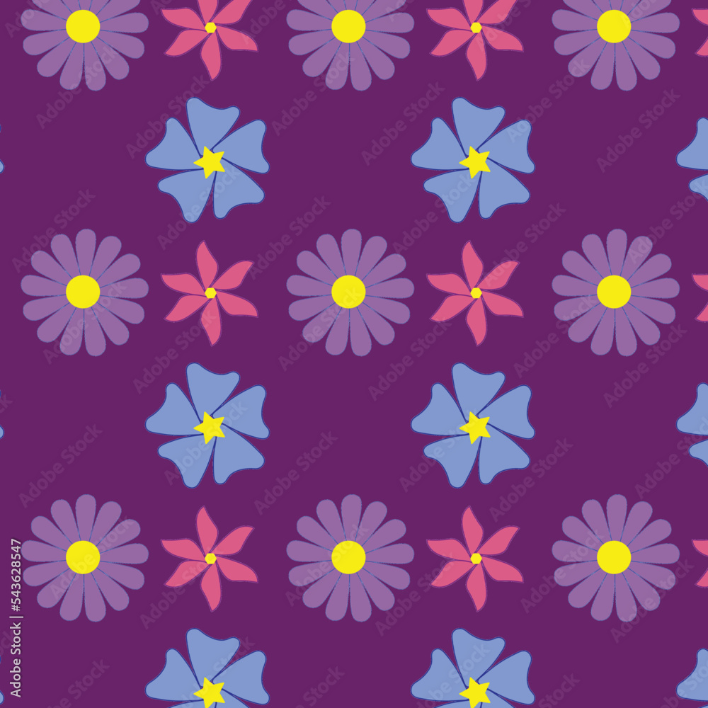 Cute retro flowers seamless vector pattern. For wallpaper, textile and wrapping paper, table-cloth
