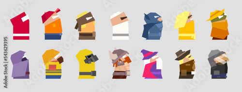 Flat color vector characters clip-art for mobile games.