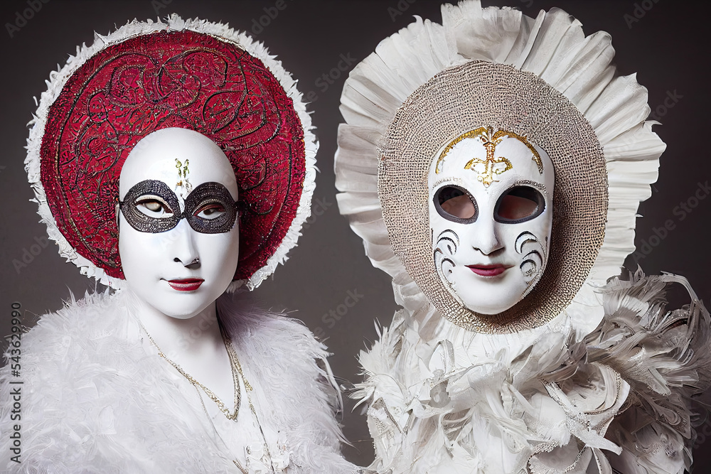 Karneval Masken in Venedig Carnevale de Venecia Venetian Costume Digital Art AI Generiert Illustration 