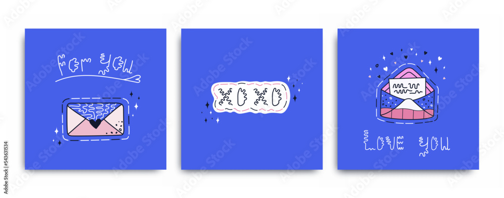 Naklejka premium St. Valentine's day! Set of Valentine's postcards. Lettering and love letters. XOXO. Illustration for posters or cards. February 14.