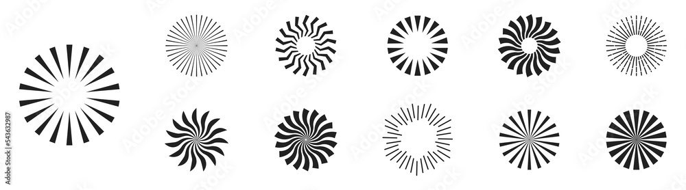 Sunburst icon set. Retro sunburst design. Starburst sunburst circle shape. Vector illustration Sunburst icon set. Retro sunburst design. Starburst sunburst circle shape. Vector illustration
