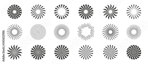 Sunburst icon set. Retro sunburst design.  Starburst sunburst circle shape. Vector illustration