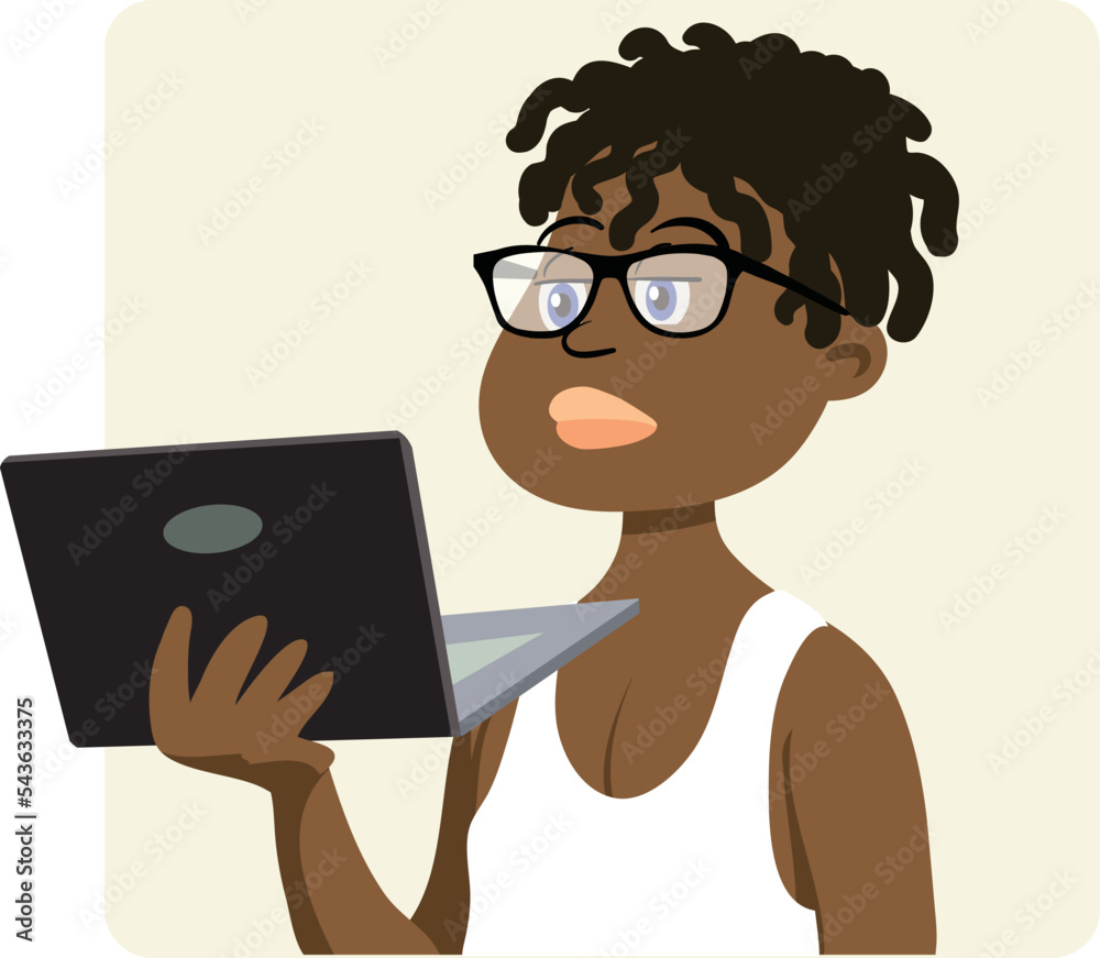 Young man, boy, teenager student watching laptop. Remote work. Young man, boy, teenager student watching laptop. Remote work.