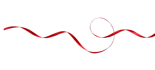 Curled red silk ribbon isolated on white or transparent background. Seamless pattern.