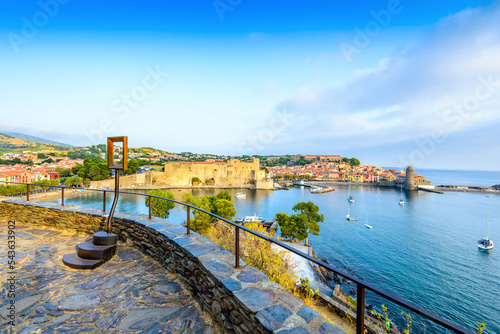 Принти на полотні Collioure harbor and city seen from La Glorieta viewpoint in France